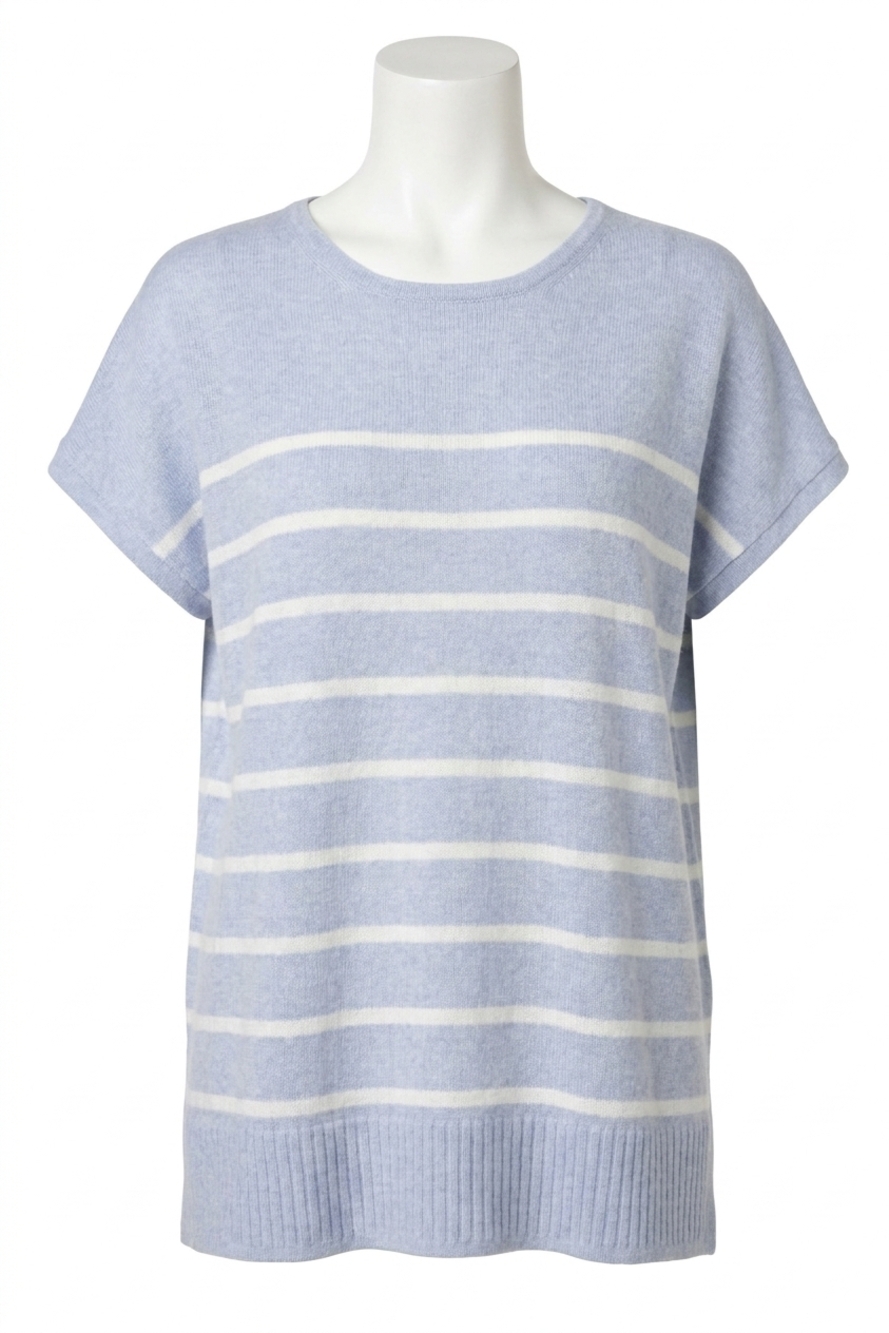 NEW LILLA P striped split neck tunic sweater in hydrangea stripe